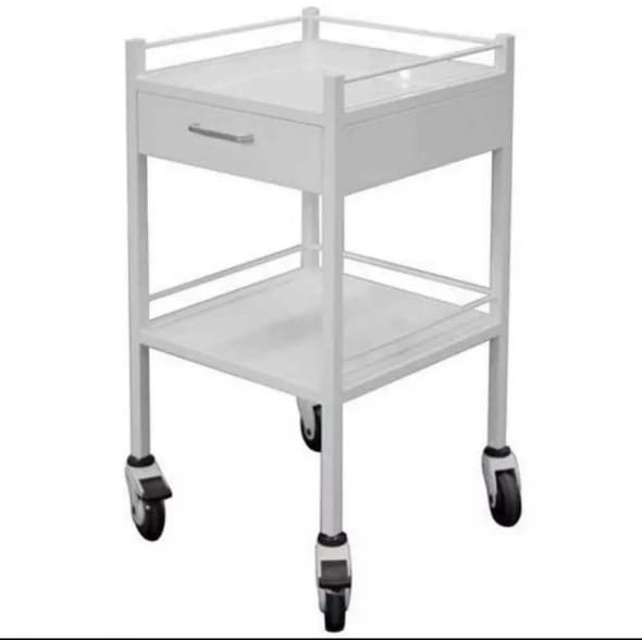 Stainless Steel Utility Trolley with Drawer and Bottom Shelf – Heavy Duty Wheels for Easy Mobility