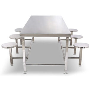 Stainless Steel Canteen Table with Fixed Folding Chairs – Durable Dining Solution for Cafeteria, Schools & Offices
