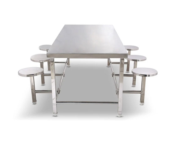 Stainless Steel Canteen Table with Fixed Folding Chairs – Durable Dining Solution for Cafeteria, Schools & Offices