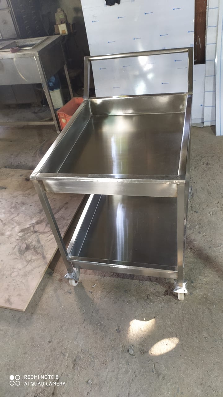 Stainless Steel Utility Trolley with Drawer and Bottom Shelf – Heavy Duty Wheels for Easy Mobility - Image 2